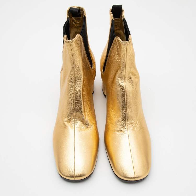 Pre Owned Prada Gold Leather Ankle Boots Size 39