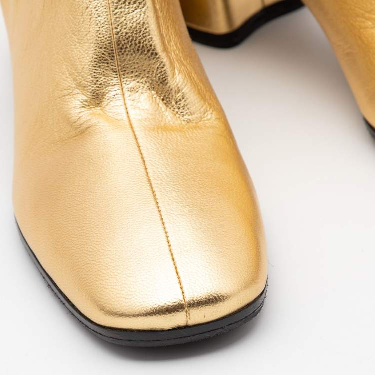 Pre Owned Prada Gold Leather Ankle Boots Size 39
