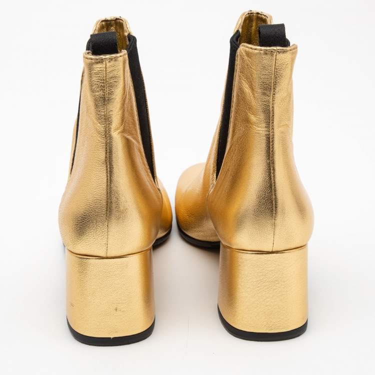 Pre Owned Prada Gold Leather Ankle Boots Size 39