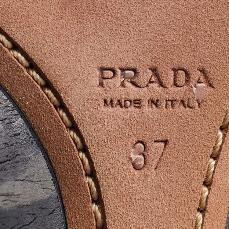 Pre Owned Prada Black Patent Leather Wooden Wedge Ankle Strap Sandals Size 37