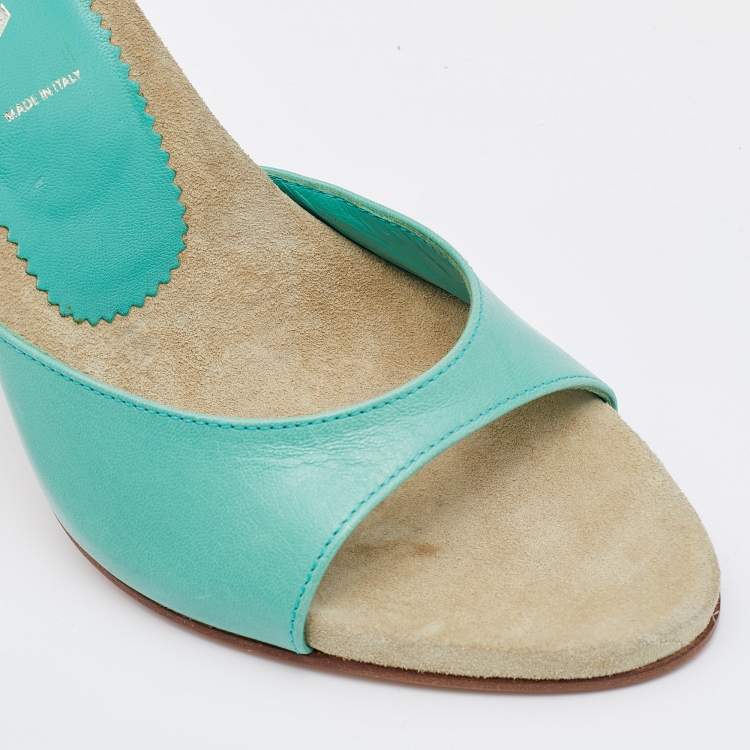 Pre Owned Prada Light Green Leather Slide Sandals Size 37