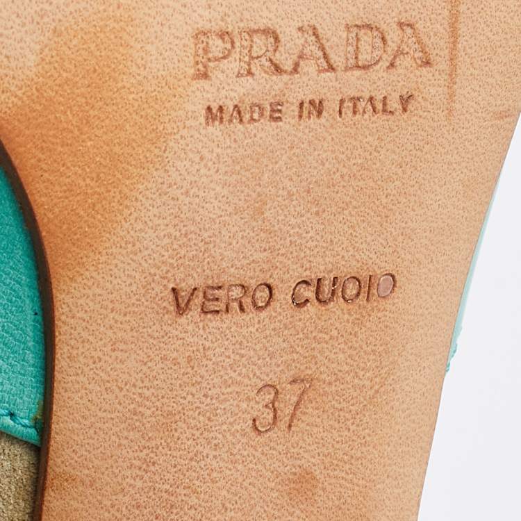 Pre Owned Prada Light Green Leather Slide Sandals Size 37