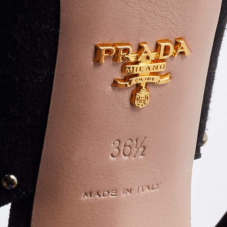 Pre Owned Prada Black Suede Studded Slingback Platform Sandals Size 36.5