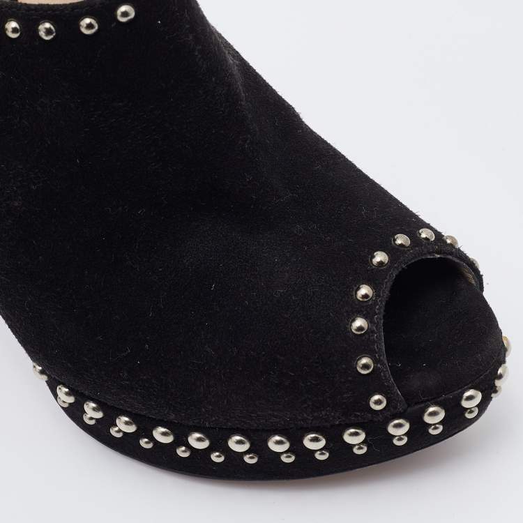 Pre Owned Prada Black Suede Studded Slingback Platform Sandals Size 36.5