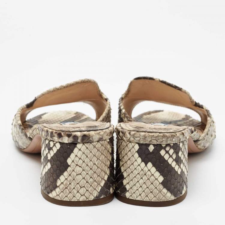 Pre Owned Prada Beige/Brown Python Leather Slide Sandals Size 36