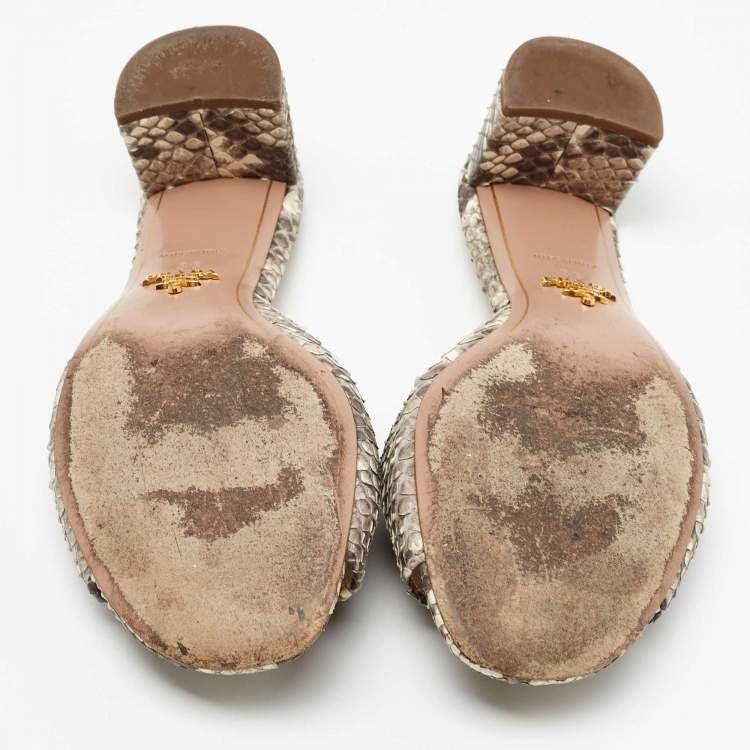 Pre Owned Prada Beige/Brown Python Leather Slide Sandals Size 36