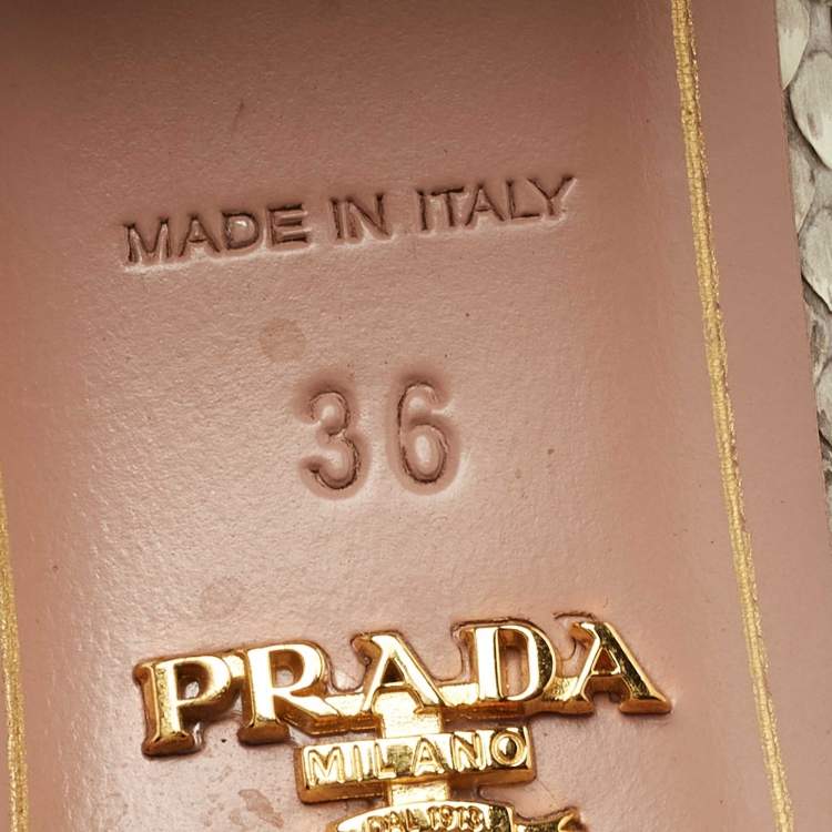 Pre Owned Prada Beige/Brown Python Leather Slide Sandals Size 36