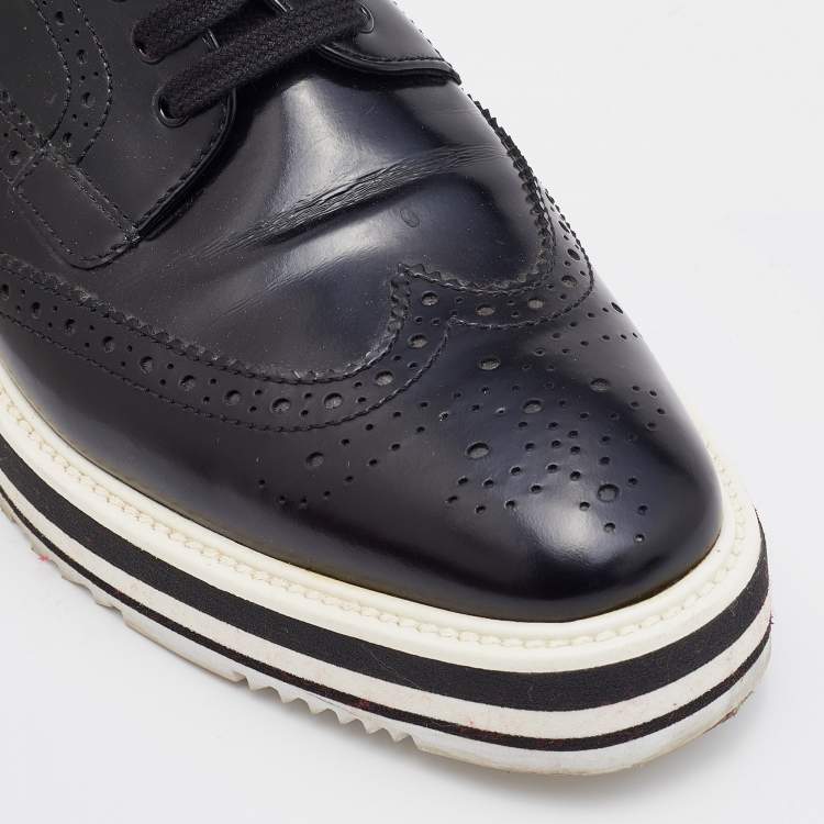 Pre Owned Prada Black Brogue Leather Platform Derby Sneakers Size 40
