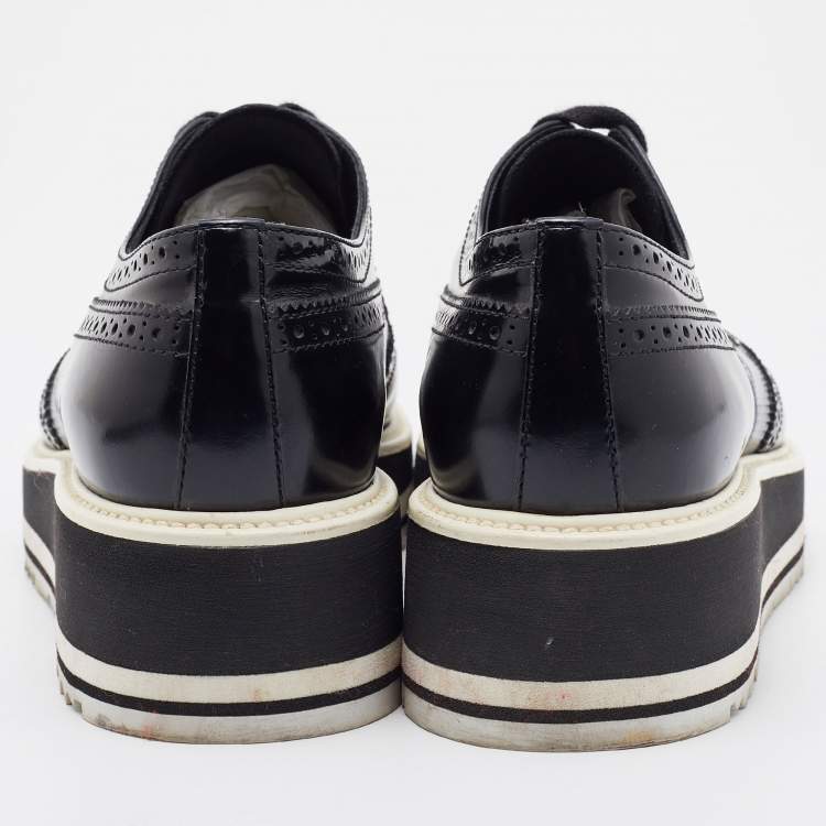 Pre Owned Prada Black Brogue Leather Platform Derby Sneakers Size 40