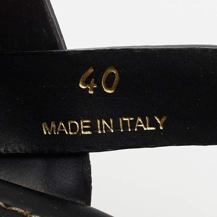 Pre Owned Prada Black Leather Rhinestone Embellished Ankle Strap Cork Wedge Sandals Size 40