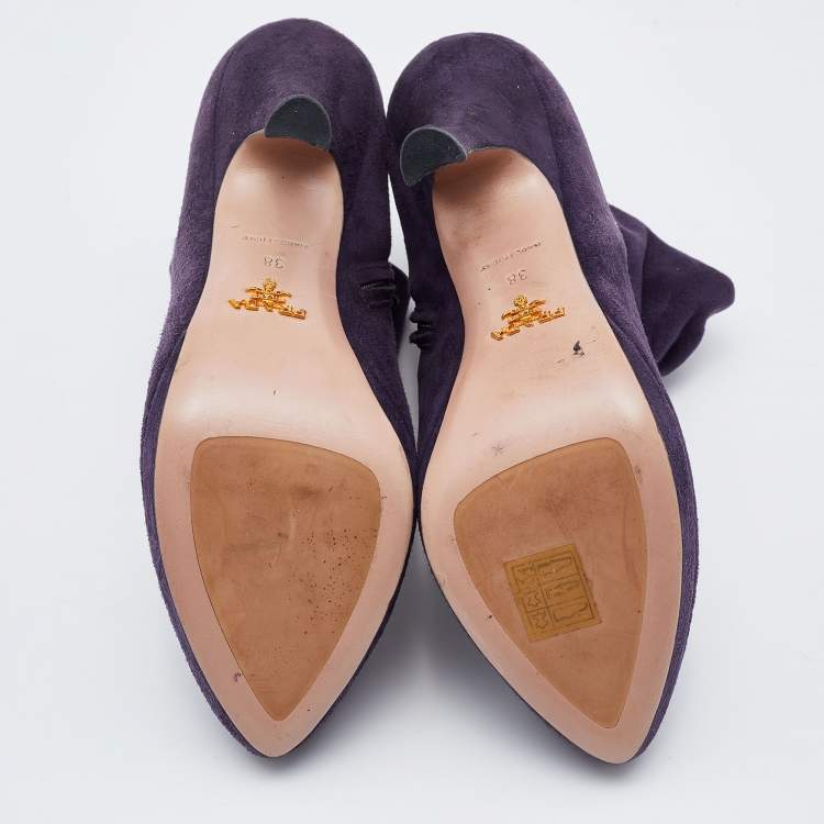 Pre Owned Prada Purple Suede Platform Ankle Length Boots Size 38
