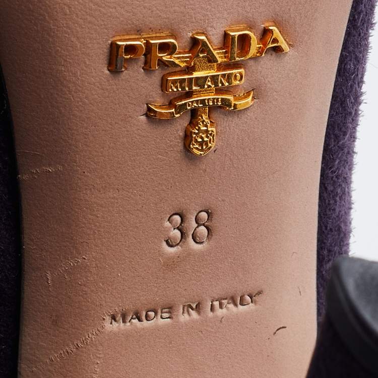 Pre Owned Prada Purple Suede Platform Ankle Length Boots Size 38