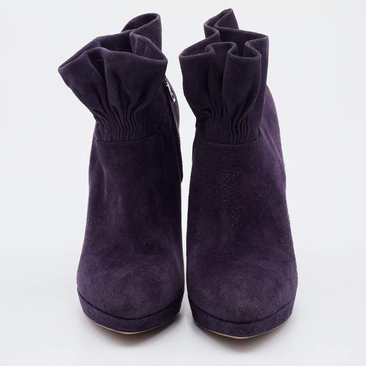 Pre Owned Prada Purple Suede Platform Ankle Length Boots Size 38