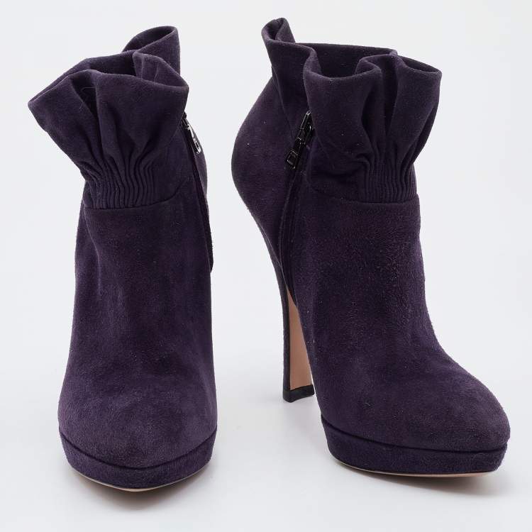 Pre Owned Prada Purple Suede Platform Ankle Length Boots Size 38