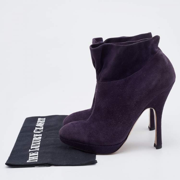 Pre Owned Prada Purple Suede Platform Ankle Length Boots Size 38