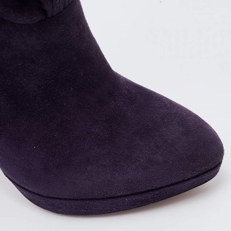 Pre Owned Prada Purple Suede Platform Ankle Length Boots Size 38