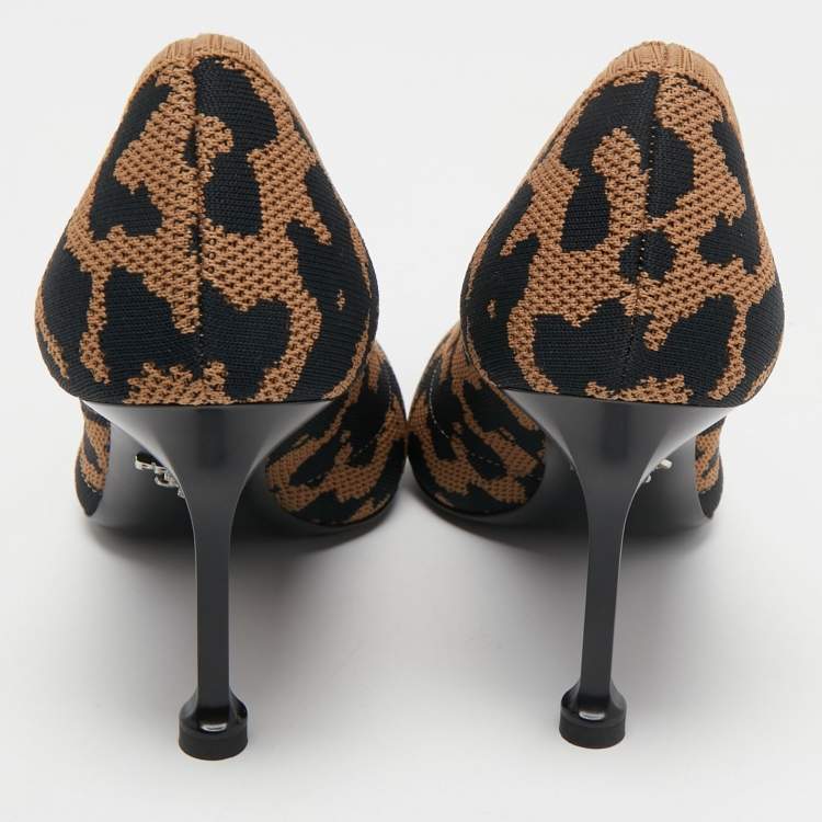 Pre Owned Prada Brown/Black Printed Knit Fabric Pointed Toe Pumps Size 37