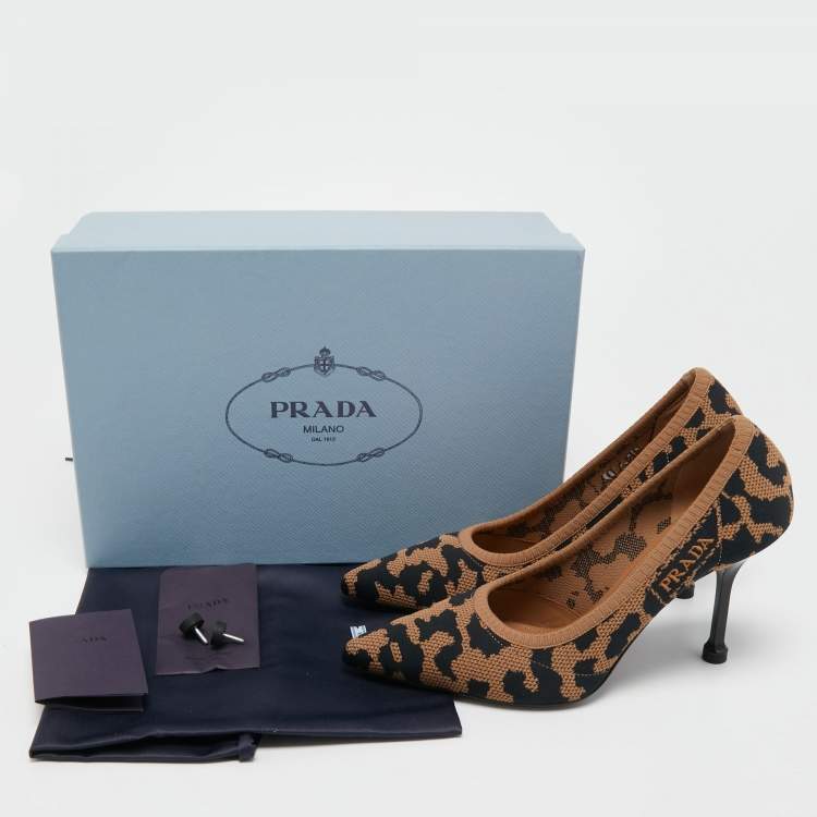Pre Owned Prada Brown/Black Printed Knit Fabric Pointed Toe Pumps Size 37