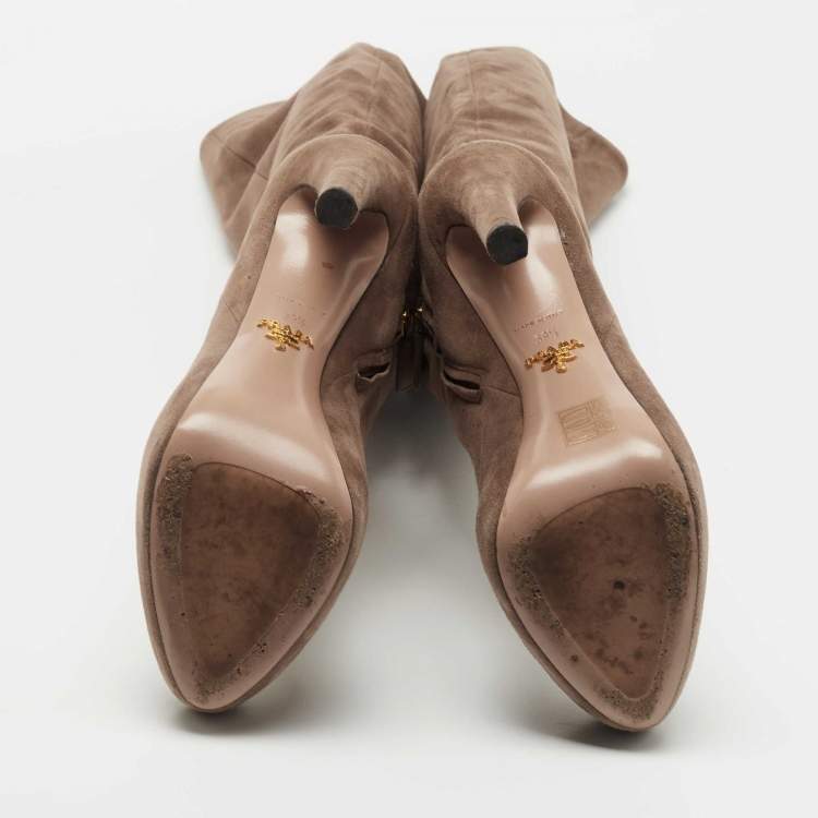 Pre Owned Prada Brown Suede Knee Length Boots Size 39.5