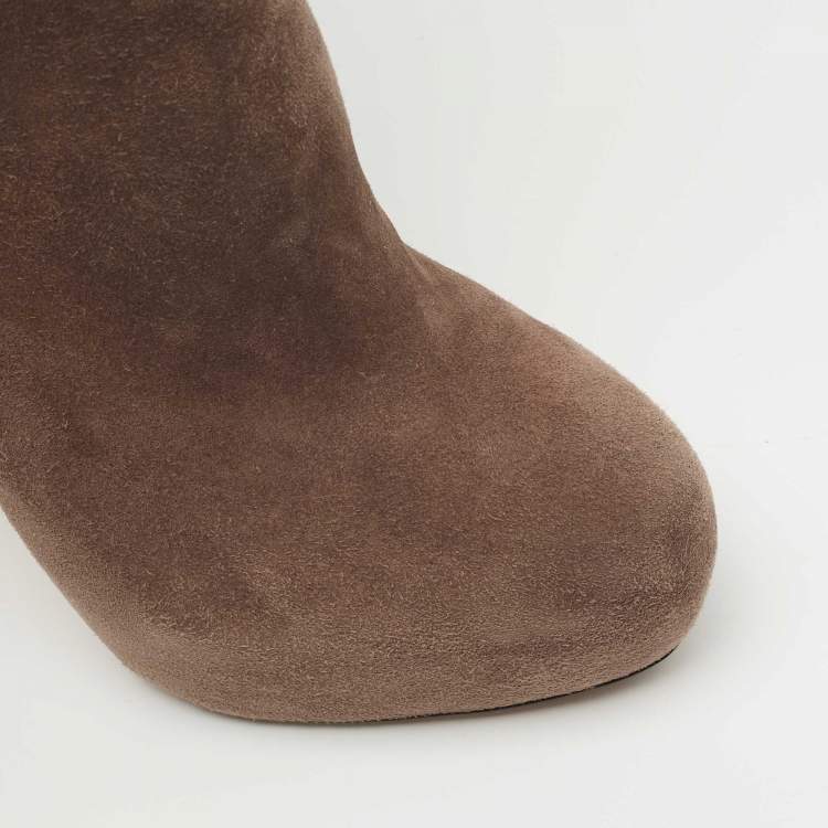 Pre Owned Prada Brown Suede Knee Length Boots Size 39.5