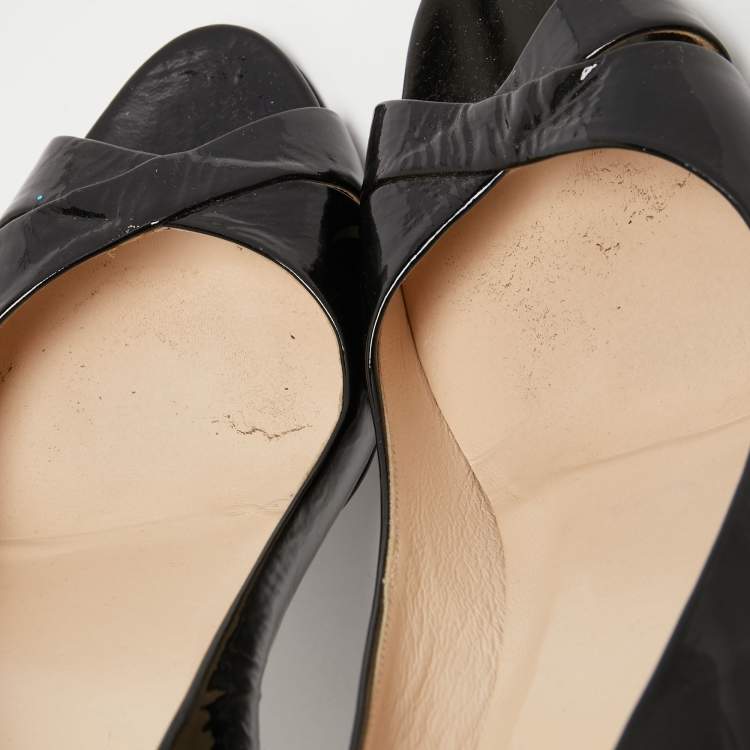 Pre Owned Prada Black Patent Leather Peep Toe Pumps Size 40