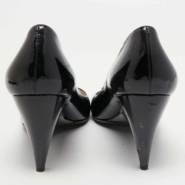 Pre Owned Prada Black Patent Leather Peep Toe Pumps Size 40