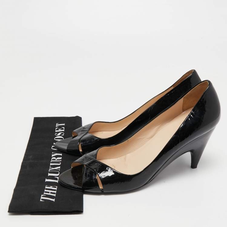 Pre Owned Prada Black Patent Leather Peep Toe Pumps Size 40