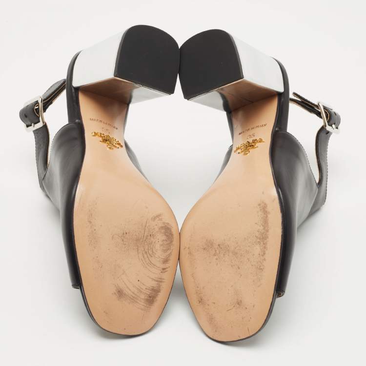 Pre Owned Prada Black Leather Open Toe Ankle Strap Sandals Size 35