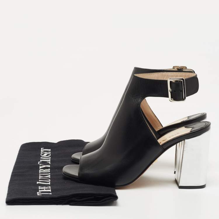 Pre Owned Prada Black Leather Open Toe Ankle Strap Sandals Size 35