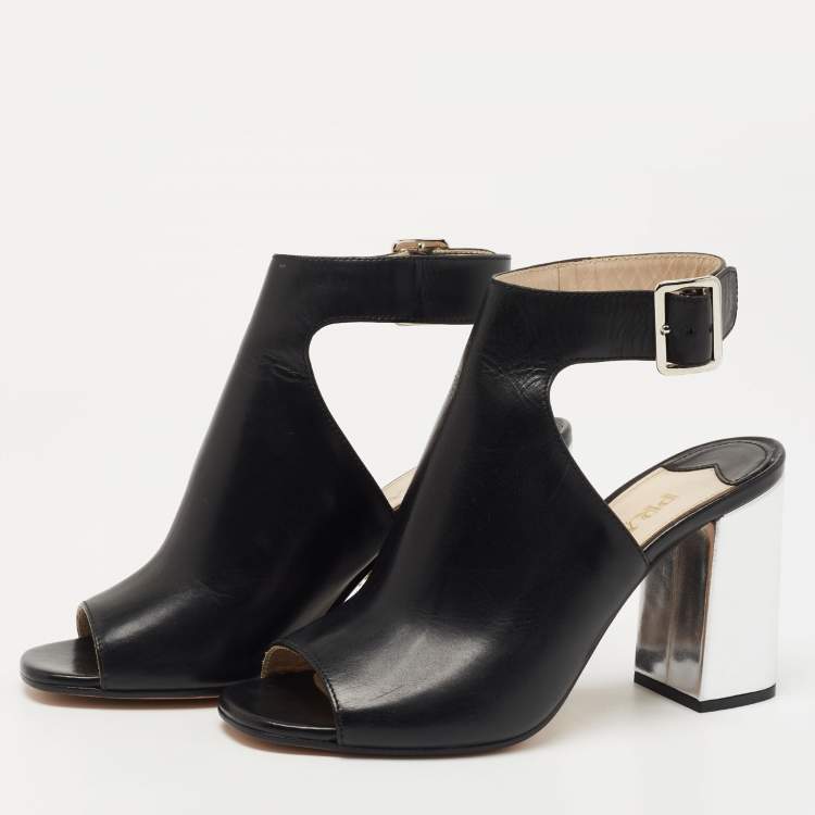 Pre Owned Prada Black Leather Open Toe Ankle Strap Sandals Size 35