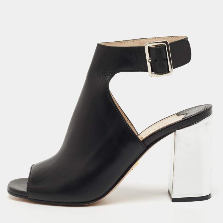 Pre Owned Prada Black Leather Open Toe Ankle Strap Sandals Size 35
