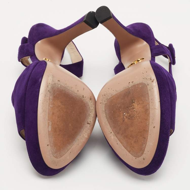 Pre Owned Prada Purple Suede Ankle Strap Sandals Size 41