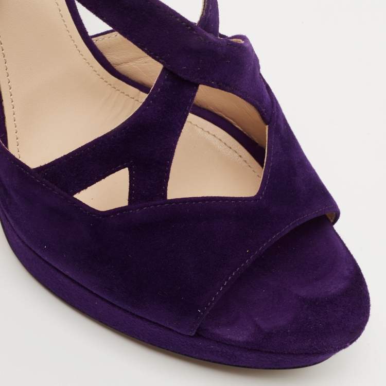 Pre Owned Prada Purple Suede Ankle Strap Sandals Size 41