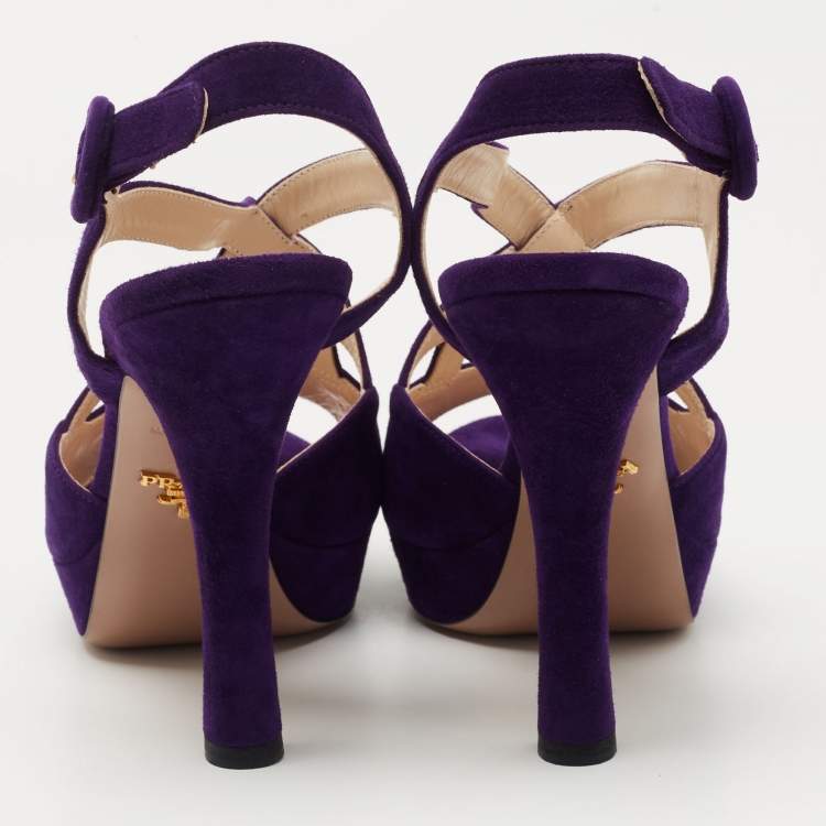 Pre Owned Prada Purple Suede Ankle Strap Sandals Size 41