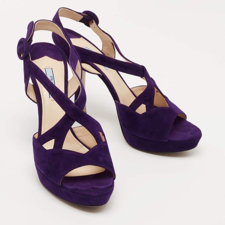 Pre Owned Prada Purple Suede Ankle Strap Sandals Size 41