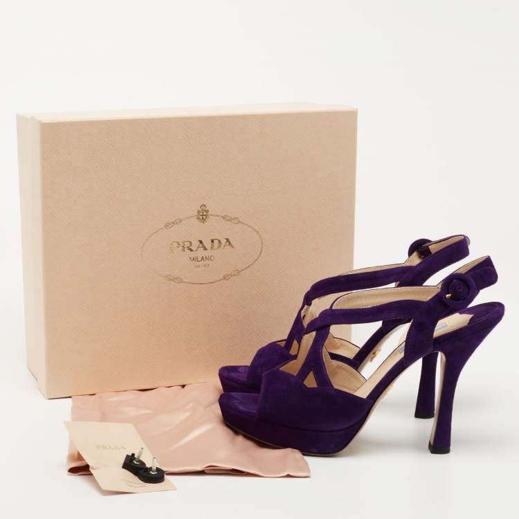 Pre Owned Prada Purple Suede Ankle Strap Sandals Size 41