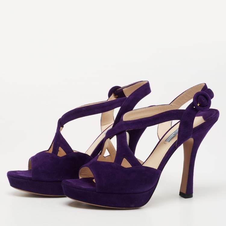 Pre Owned Prada Purple Suede Ankle Strap Sandals Size 41