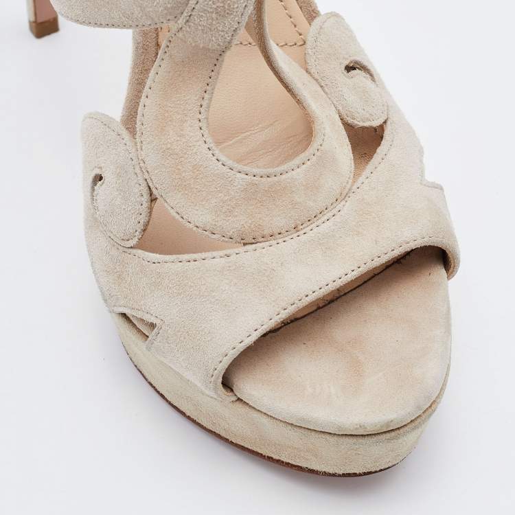 Pre Owned Prada Beige Suede Open Toe Baroque Platform Sandals Size 38