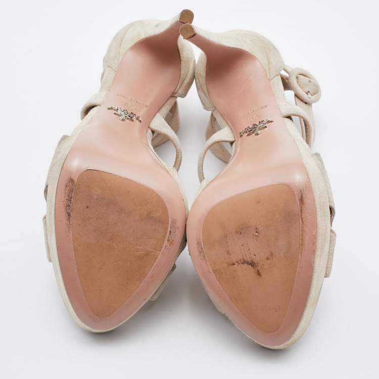 Pre Owned Prada Beige Suede Open Toe Baroque Platform Sandals Size 38