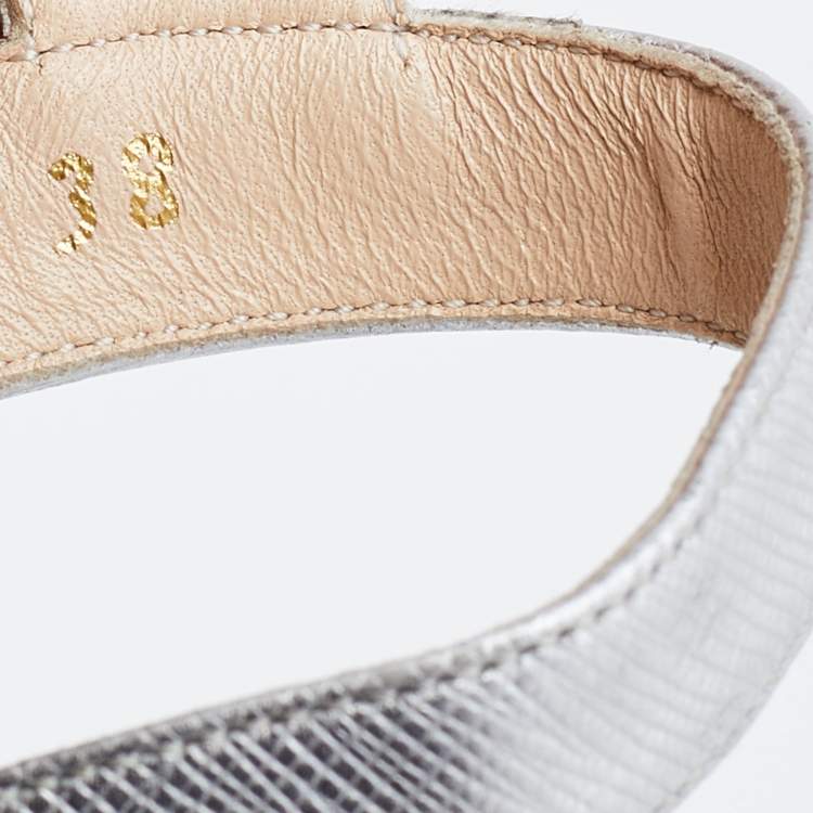 Pre Owned Prada Silver Leather Platform Block Heel Ankle Strap Sandals Size 38