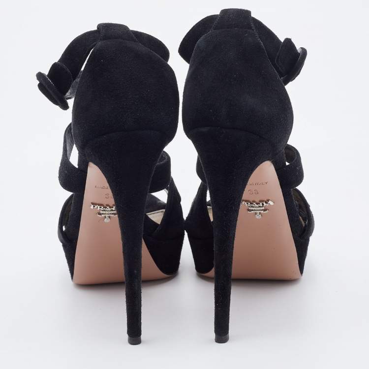 Pre Owned Prada Black Suede Open Toe Baroque Platform Sandals Size 38