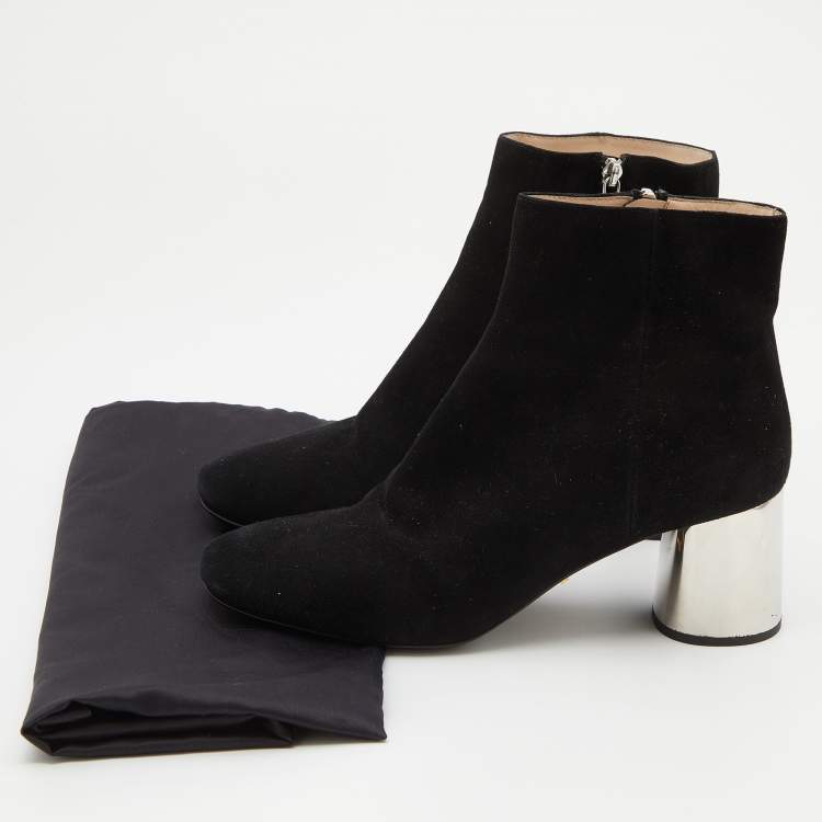Pre Owned Prada Black Suede Block Heel Ankle Length Boots Size 39.5