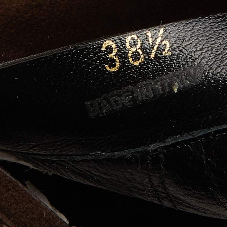 Pre Owned Prada Dark Brown Suede Block Heel Ankle Length Boots Size 38.5