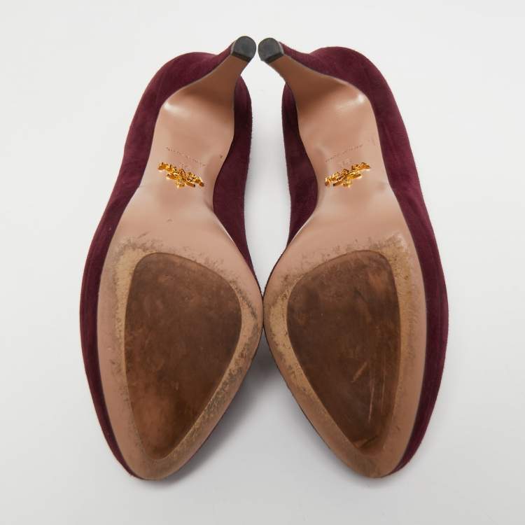 Pre Owned Prada Burgundy Suede Pumps Size 36