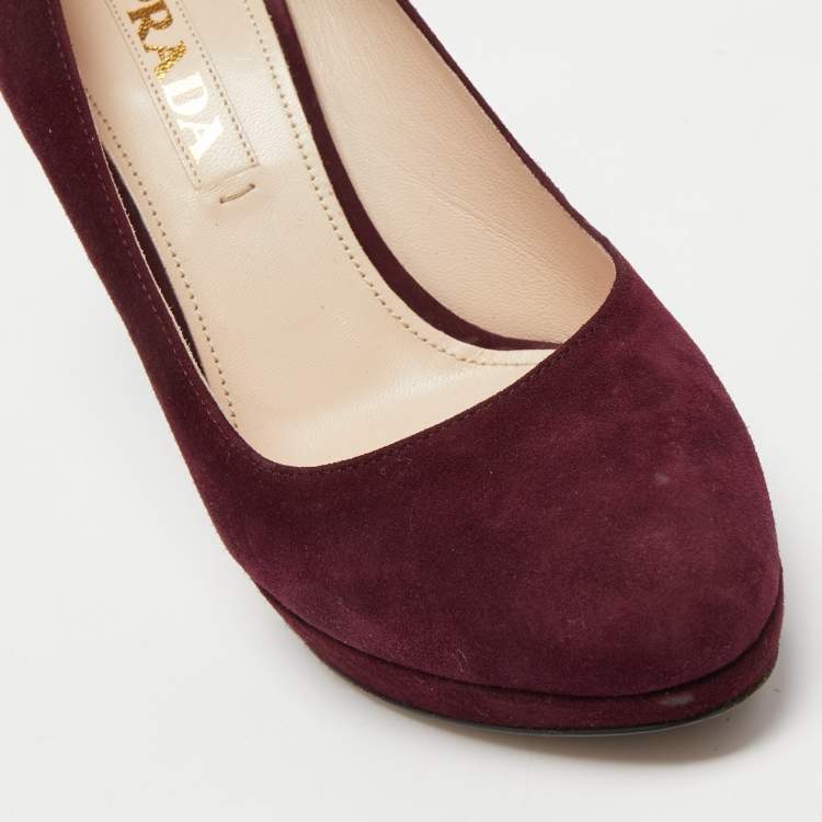 Pre Owned Prada Burgundy Suede Pumps Size 36