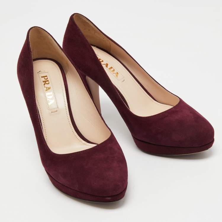 Pre Owned Prada Burgundy Suede Pumps Size 36