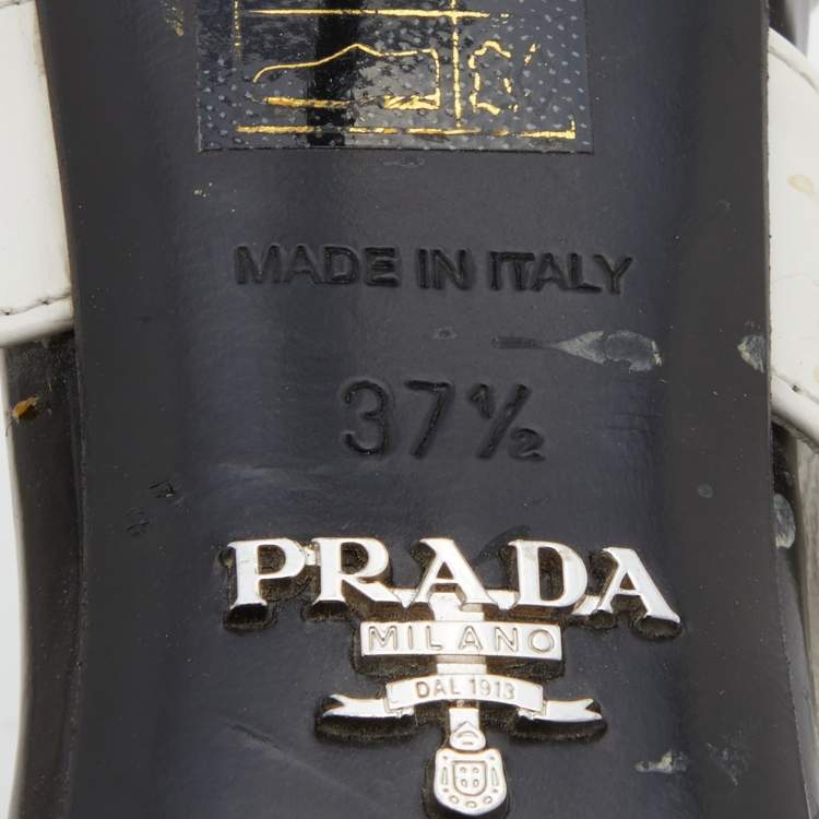 Pre Owned Prada White/Black Leather and Rubber Trim Pointed Toe Slingback Pumps Size 37.5