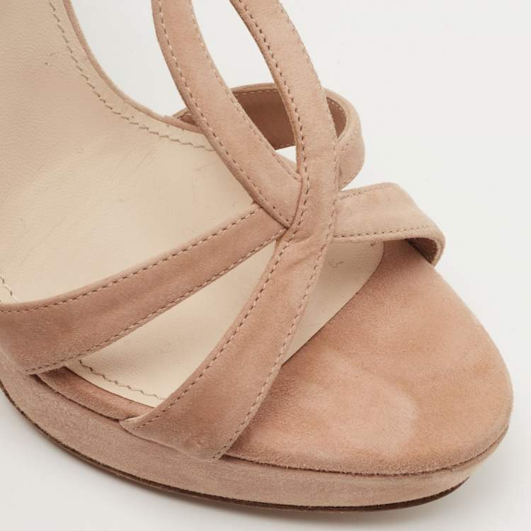 Pre Owned Prada Beige Suede Platform Ankle Strap Sandals Size 35.5