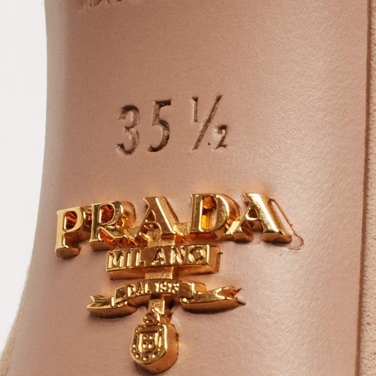 Pre Owned Prada Beige Suede Platform Ankle Strap Sandals Size 35.5