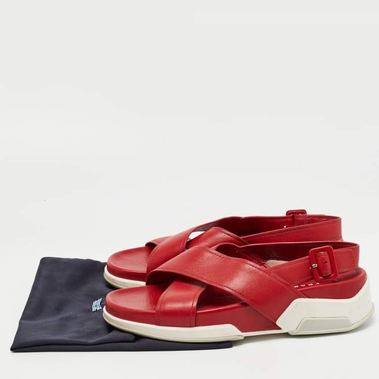 Pre Owned Prada Red Leather Crisscross  Sandals Size 40